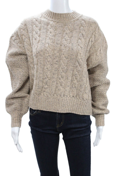 Toccin Women Pullover Sweater Beige Acrylic Crew Neck Long Sleeve Size M