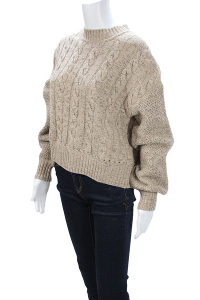 Toccin Women Pullover Sweater Beige Acrylic Crew Neck Long Sleeve Size M