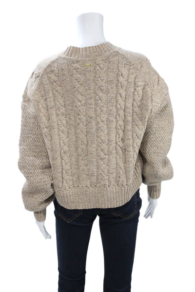 Toccin Women Pullover Sweater Beige Acrylic Crew Neck Long Sleeve Size M