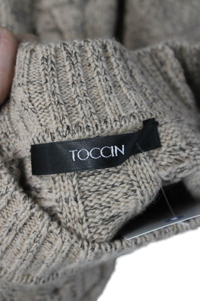 Toccin Women Pullover Sweater Beige Acrylic Crew Neck Long Sleeve Size M