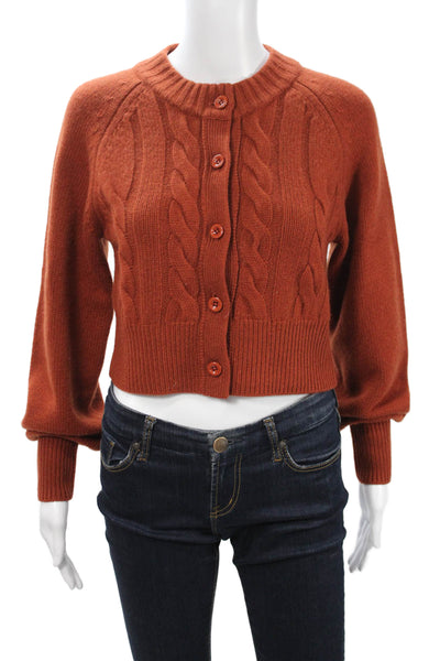 Toccin Womens Brown Acrylic Cardigan Crew Neck Button Long Sleeve Size XS