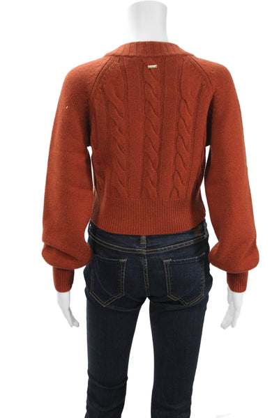 Toccin Womens Brown Acrylic Cardigan Crew Neck Button Long Sleeve Size XS