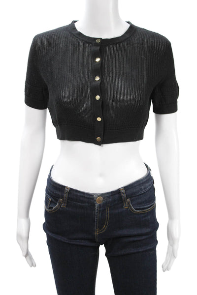 Toccin Womens Brown Acrylic Cardigan Crew Neck Button Long Sleeve Size XS