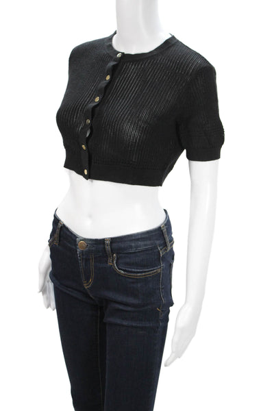 Toccin Womens Brown Acrylic Cardigan Crew Neck Button Long Sleeve Size XS