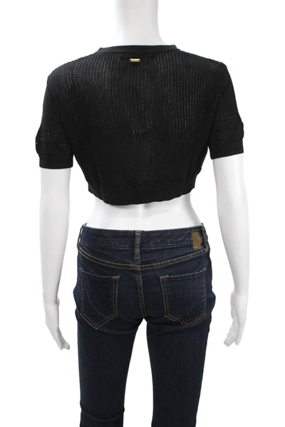 Toccin Womens Brown Acrylic Cardigan Crew Neck Button Long Sleeve Size XS