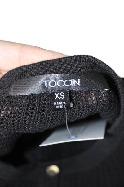 Toccin Womens Brown Acrylic Cardigan Crew Neck Button Long Sleeve Size XS