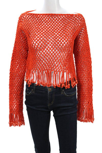 Toccin Womens Orange Drawstring Polyester Beach Long Sleeve Sweater Size S