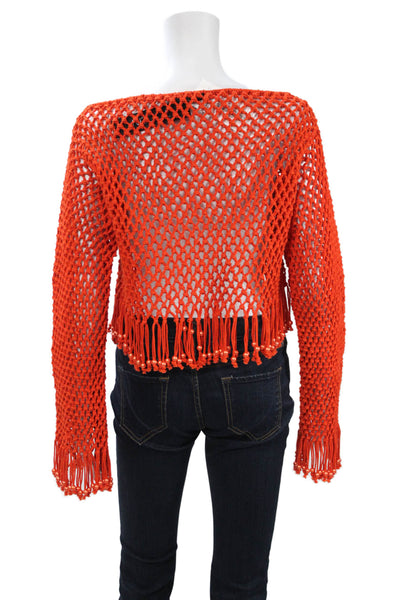 Toccin Womens Orange Drawstring Polyester Beach Long Sleeve Sweater Size S