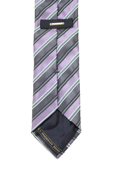 Ermenegildo Zegna Mens Silk Striped Classic Necktie Lavender Navy Blue