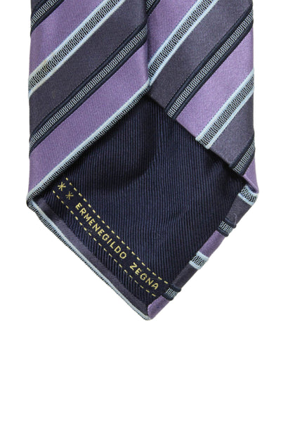 Ermenegildo Zegna Mens Silk Striped Classic Necktie Lavender Navy Blue