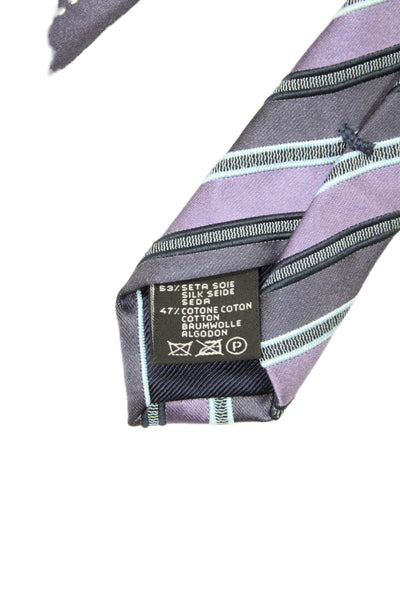 Ermenegildo Zegna Mens Silk Striped Classic Necktie Lavender Navy Blue
