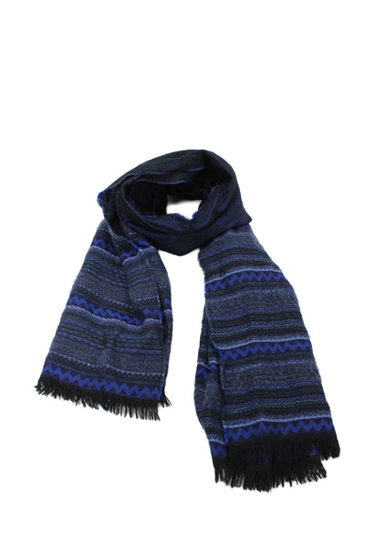 Missoni Orange Label Womens Striped Scarf Navy Blue Black Wool Blend