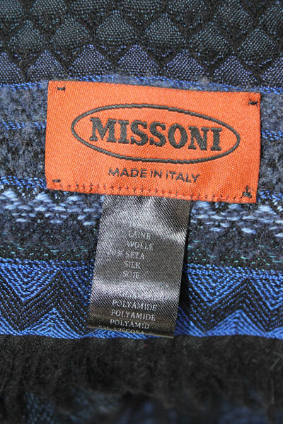 Missoni Orange Label Womens Striped Scarf Navy Blue Black Wool Blend
