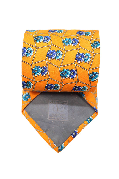 Valentino Cravatte Mens Silk Floral Print Classic Necktie Orange