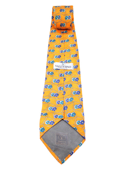 Valentino Cravatte Mens Silk Floral Print Classic Necktie Orange