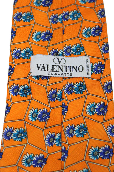 Valentino Cravatte Mens Silk Floral Print Classic Necktie Orange