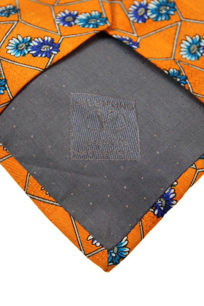 Valentino Cravatte Mens Silk Floral Print Classic Necktie Orange