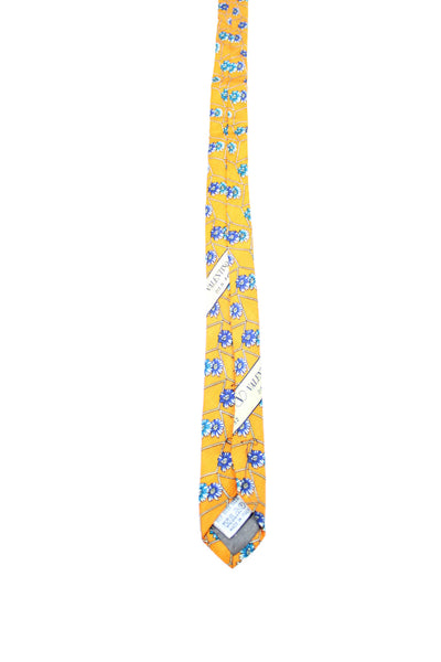 Valentino Cravatte Mens Silk Floral Print Classic Necktie Orange