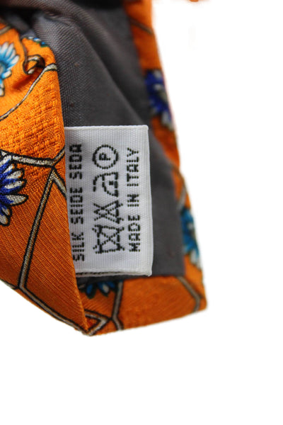 Valentino Cravatte Mens Silk Floral Print Classic Necktie Orange