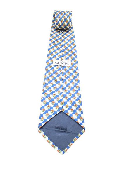 Valentino Mens Silk Floral + Checkered Classic Necktie Navy