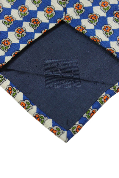 Valentino Mens Silk Floral + Checkered Classic Necktie Navy