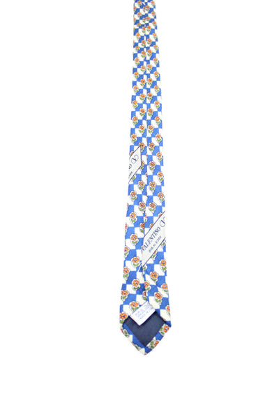 Valentino Mens Silk Floral + Checkered Classic Necktie Navy