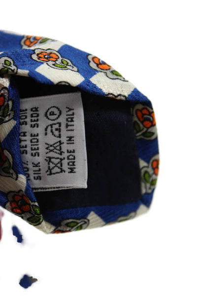 Valentino Mens Silk Floral + Checkered Classic Necktie Navy