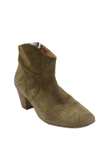 Isabel Marant Etoile Womens Suede Zip Block Heels Ankle Boots Shoes Brown Size 8
