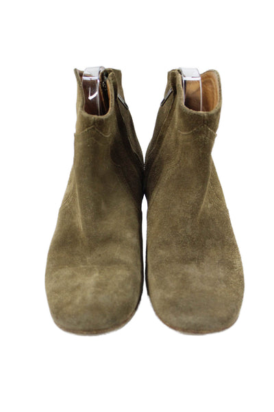 Isabel Marant Etoile Womens Suede Zip Block Heels Ankle Boots Shoes Brown Size 8