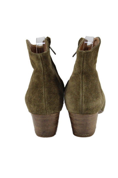 Isabel Marant Etoile Womens Suede Zip Block Heels Ankle Boots Shoes Brown Size 8
