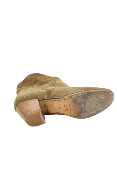 Isabel Marant Etoile Womens Suede Zip Block Heels Ankle Boots Shoes Brown Size 8