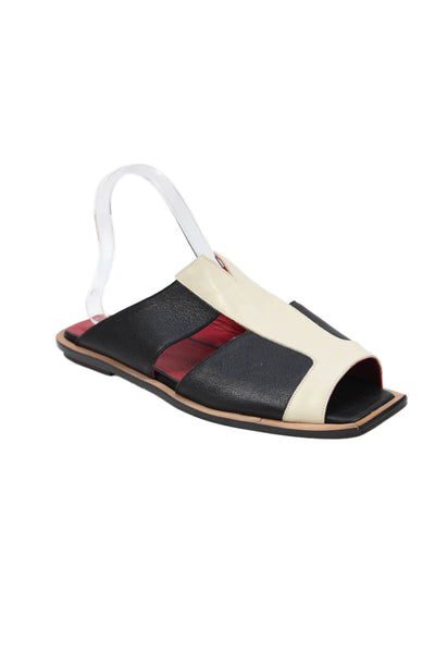 Mafalda Womens Leather Open Toe  Slide On Sandals Black Size 10