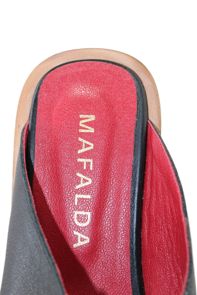Mafalda Womens Leather Open Toe  Slide On Sandals Black Size 10