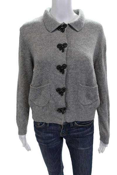 Zara Women Cardigan Gray Collared Button Butterfly Wool Acrylic Size M