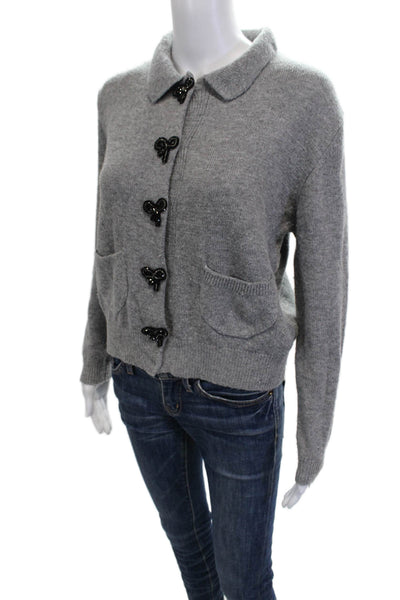 Zara Women Cardigan Gray Collared Button Butterfly Wool Acrylic Size M