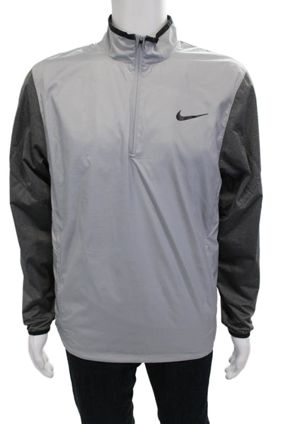 Nike Golf Mens Windbreaker Gray Polyester Zip Mock Neck Long Sleeve Size S