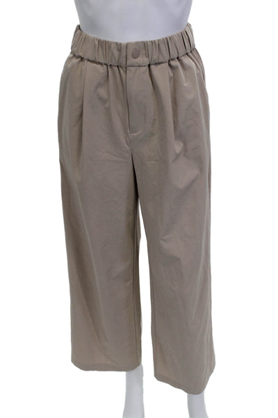 Varley Women Cropped Dress Pants Beige Polyester Blend Button Solid Size XS