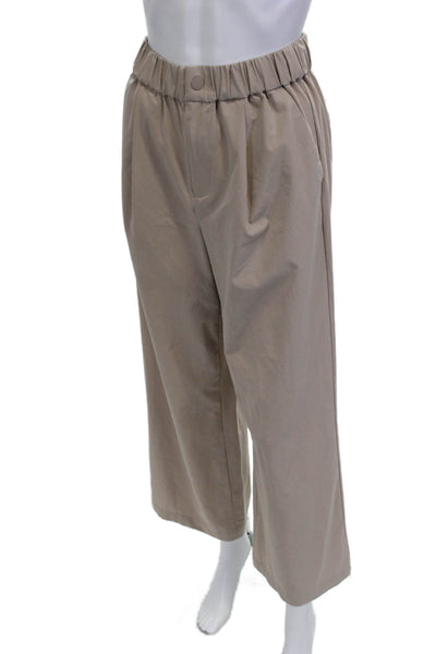 Varley Women Cropped Dress Pants Beige Polyester Blend Button Solid Size XS