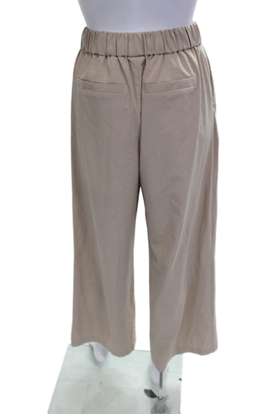 Varley Women Cropped Dress Pants Beige Polyester Blend Button Solid Size XS