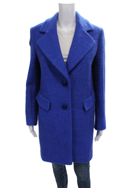 DKNY Women Overcoat Blue Collared Button Wool Blend Long Sleeve Designer Size S