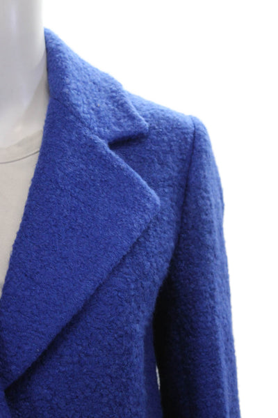 DKNY Women Overcoat Blue Collared Button Wool Blend Long Sleeve Designer Size S