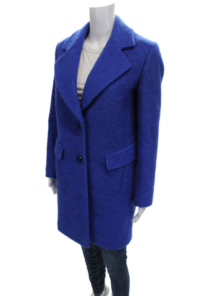 DKNY Women Overcoat Blue Collared Button Wool Blend Long Sleeve Designer Size S