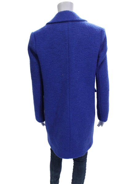DKNY Women Overcoat Blue Collared Button Wool Blend Long Sleeve Designer Size S