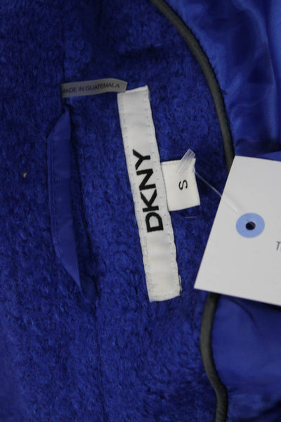 DKNY Women Overcoat Blue Collared Button Wool Blend Long Sleeve Designer Size S