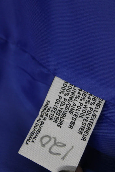 DKNY Women Overcoat Blue Collared Button Wool Blend Long Sleeve Designer Size S