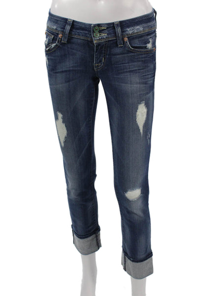 Hudson Womens Petite Cropped Skinny Jeans Dark Blue Mid Rise Size 24