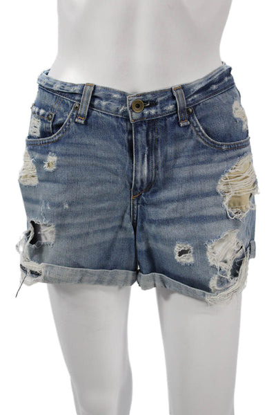 Rag & Bone Women Blue Cotton Button Grunge Shorts Size 29