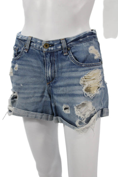 Rag & Bone Women Blue Cotton Button Grunge Shorts Size 29