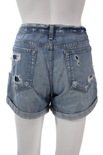 Rag & Bone Women Blue Cotton Button Grunge Shorts Size 29