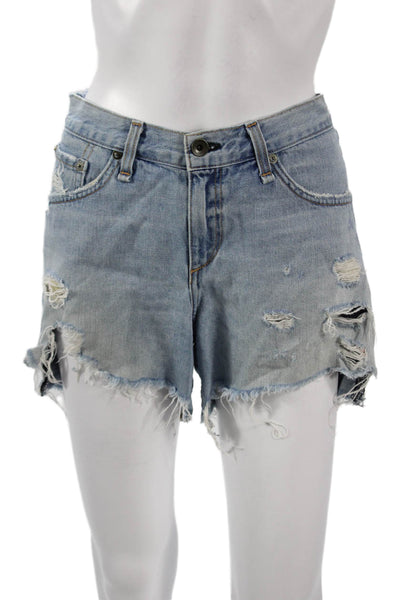 Rag & Bone Womens Light Blue Cotton Solid Button Shorts Grunge Size 29
